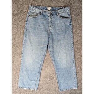 H&M Jeans Womens 14 Blue High Rise Straight Leg Button Fly Ankle Boho Denim